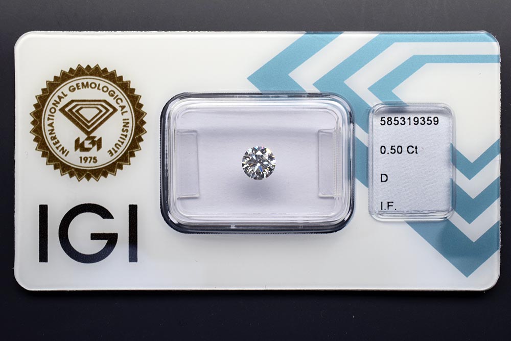 Diamant-Brillant 0,50 Karat D IF 3x Exzellent IGI 585319359