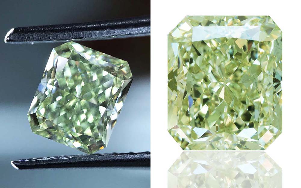 Diamant Fancy Yellow GREEN 1,42 Karat GIA 6312847676 zwei Varianten